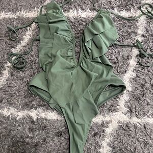 Green Ruffled One-Piece Swimsuit